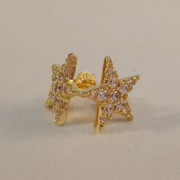 18K Yellow Gold Plated Star Shape Diamond Zircon Stud Earrings Party Gift 12mm - Picture 4 of 6